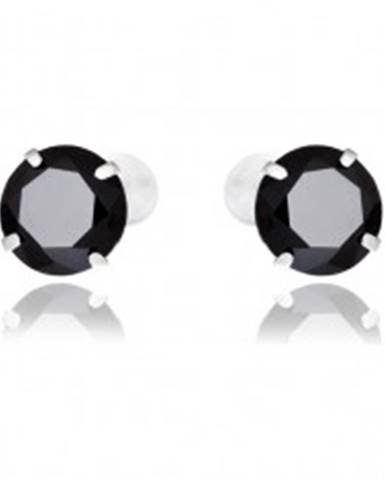 Náušnice zo striebra 925 - okrúhle čierne zirkóny, 7 mm