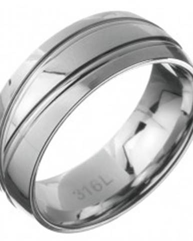 Oceľový prsteň - obrúčka s dvoma dvojitými čiarami - Veľkosť: 59 mm