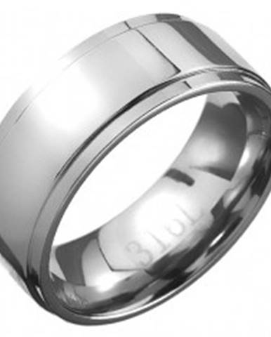 Oceľový prsteň - obrúčka striebornej farby so stredovým pásom - Veľkosť: 57 mm