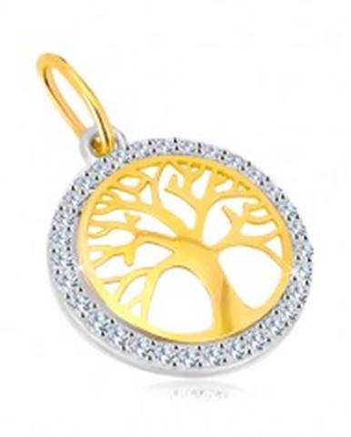 Prívesok v kombinovanom 14K zlate - kruh so stromom života, ligotavé zirkóny