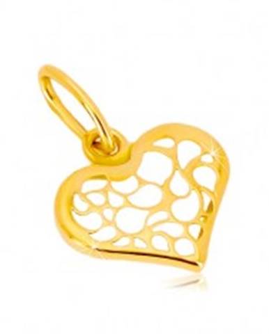 Prívesok zo 14K žltého zlata - symetrické srdce zdobené filigránom
