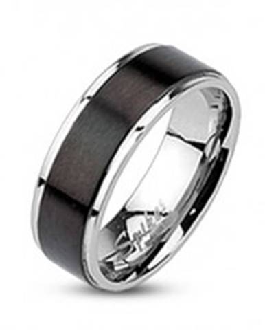 Prsteň z ocele - obrúčka s čiernym matným pásom, 7 mm  - Veľkosť: 49 mm