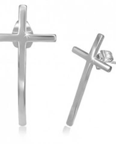 Puzetové náušnice z chirurgickej ocele - úzky kríž s lesklým povrchom