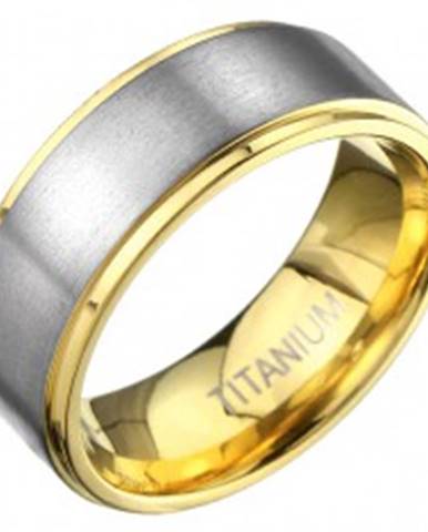 Titánový prsteň v zlatej farbe s matným pásom striebornej farby - Veľkosť: 57 mm