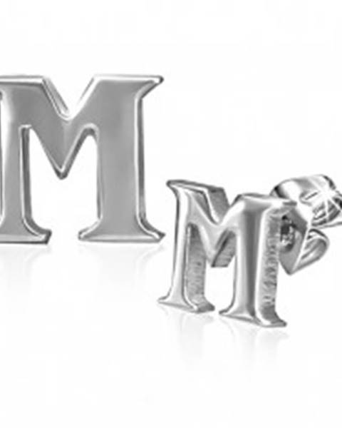 Puzetové náušnice z ocele - tlačené písmeno M