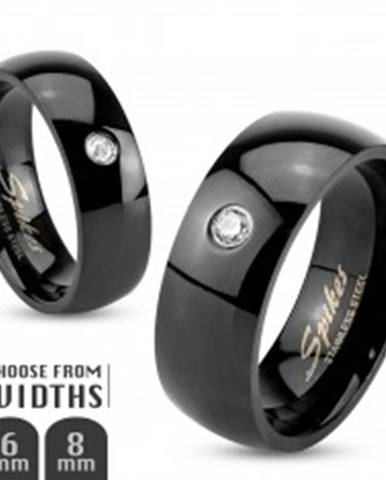 Čierny oceľový prsteň, lesklé zaoblené ramená, číry zirkónik, 6 mm - Veľkosť: 49 mm