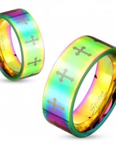 Farebný oceľový prsteň s lesklým povrchom a krížikmi striebornej farby, 6 mm - Veľkosť: 50 mm