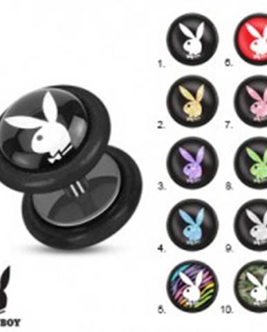Oceľový fake plug do ucha, čierna farba, motív zajačika Playboy - Symbol: PB01