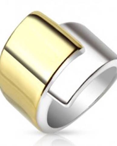 Oceľový prsteň, široké prekrývajúce sa ramená zlatej a striebornej farby - Veľkosť: 52 mm