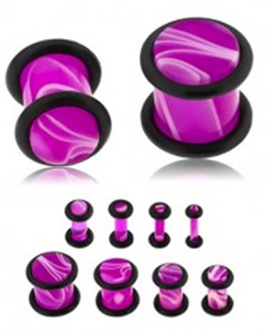 Plug do ucha z akrylu fialovej farby, biely mramorový vzor, dve gumičky - Hrúbka: 10 mm