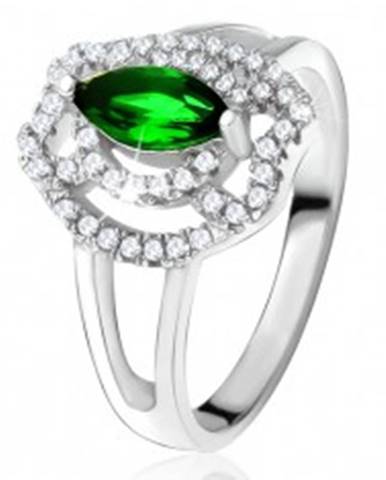 Prsteň so zeleným zrniečkovým kameňom, zirkónové oblúky, striebro 925 - Veľkosť: 49 mm