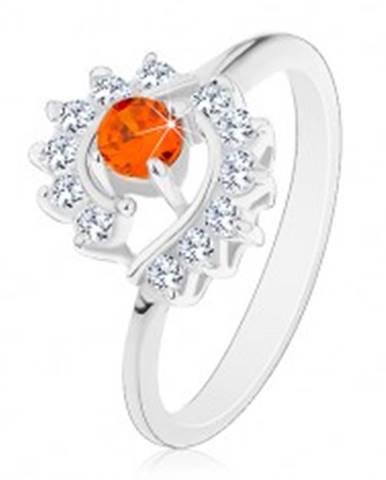 Prsteň striebornej farby, číre zirkónové oblúky, okrúhly oranžový zirkón - Veľkosť: 49 mm, Farba: Oranžová