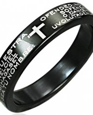 Prsteň z nerezovej ocele - čierny s potlačou modlitby a krížom - Veľkosť: 51 mm