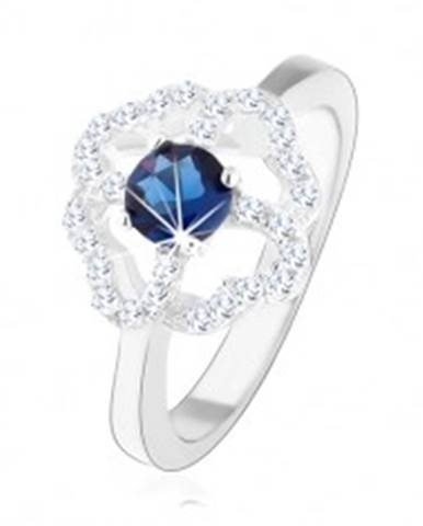 Ródiovaný prsteň zo striebra 925, číry obrys štvorlístka s modrým zirkónom - Veľkosť: 49 mm