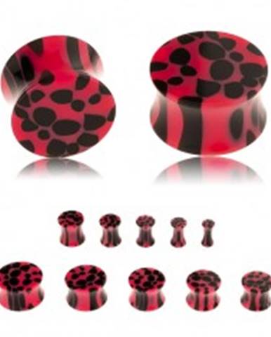 Sedlový akrylový plug do ucha, ružovo-čierny vzor - leopardie škvrny - Hrúbka: 10 mm