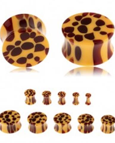 Sedlový plug do ucha z akrylu, žltá farba, hnedé škvrny - leopardí vzor - Hrúbka: 10 mm