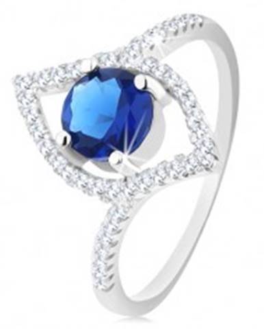 Strieborný 925 prsteň, ligotavý obrys zrnka, okrúhly modrý zirkón - Veľkosť: 51 mm