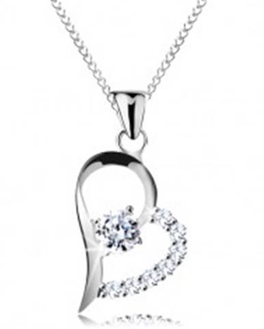 Strieborný náhrdelník 925, číry zirkón v asymetrickej kontúre srdca, retiazka
