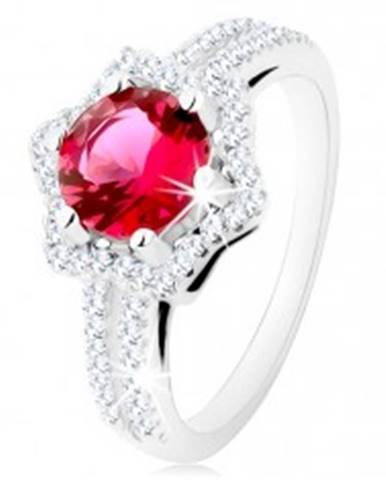 Strieborný prsteň 925, rozdvojené ramená, hviezdičková kontúra, ružový zirkón - Veľkosť: 49 mm