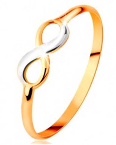 Zlatý prsteň 585 - dvojfarebný lesklý symbol nekonečna, úzke hladké ramená - Veľkosť: 50 mm