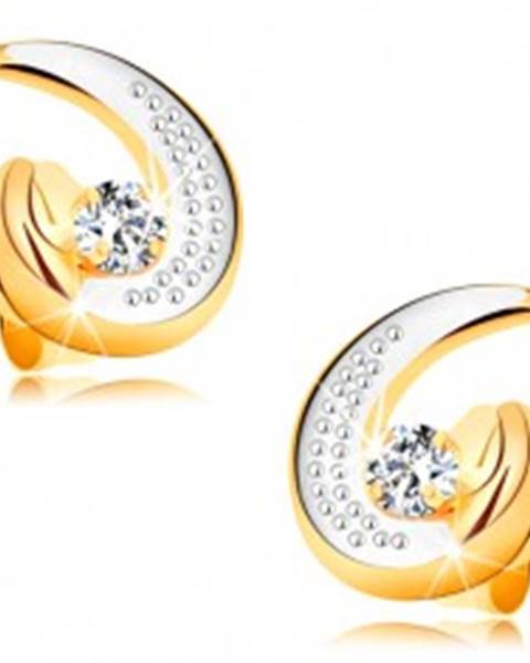 Zlaté náušnice 585 - čiastočná dvojfarebná kontúra slzy, okrúhly číry diamant