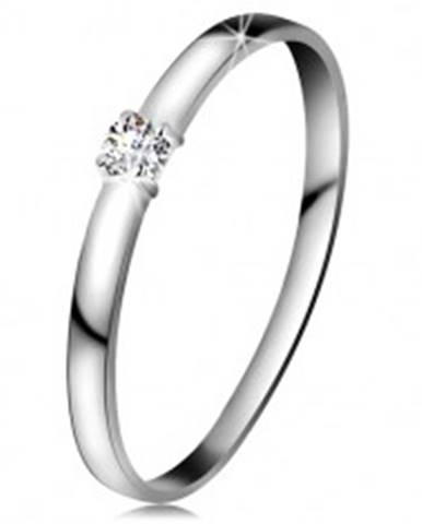 Briliantový prsteň v bielom 14K zlate - diamant čírej farby, lesklé ramená - Veľkosť: 49 mm