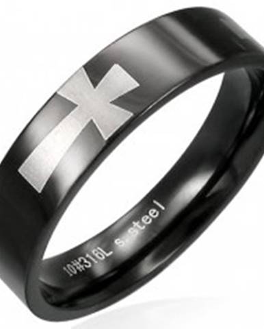 Čierny prsteň z chirurgickej ocele s krížmi striebornej farby po obvode, 5 mm - Veľkosť: 51 mm