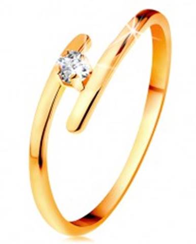 Diamantový prsteň v žltom 14K zlate - žiarivý číry briliant, tenké predĺžené ramená - Veľkosť: 49 mm