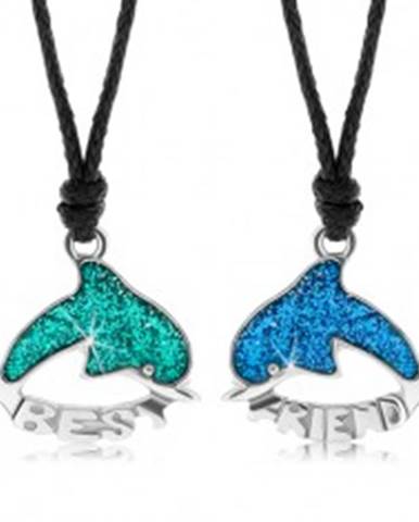 Dva šnúrkové náhrdelníky, zelený a modrý delfín, glazúra, BEST FRIEND