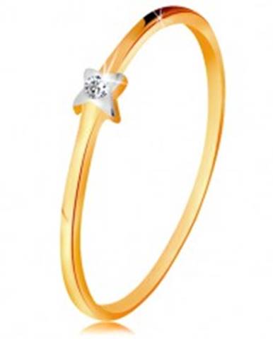Dvojfarebný zlatý prsteň 585 - hviezdička s čírym briliantom, tenké ramená - Veľkosť: 49 mm