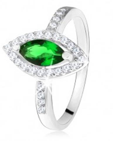 Lesklý prsteň - striebro 925, zrnkový zelený kameň s lemom, číre zirkóniky - Veľkosť: 49 mm