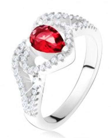 Prsteň s rubínovým zirkónom a čírou kontúrou srdca, striebro 925 - Veľkosť: 50 mm