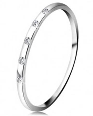 Prsteň v bielom 14K zlate - päť drobných čírych diamantov, tenká obrúčka - Veľkosť: 48 mm