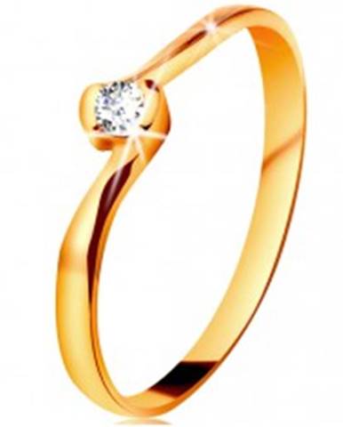 Prsteň v žltom 14K zlate - číry diamant medzi zahnutými koncami ramien - Veľkosť: 49 mm