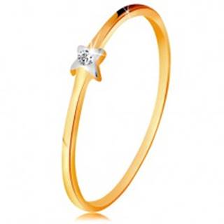 Dvojfarebný zlatý prsteň 585 - hviezdička s čírym briliantom, tenké ramená - Veľkosť: 49 mm