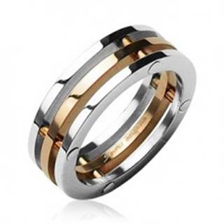 Oceľový prsteň trojitý stredný pruh zlatej farby - Veľkosť: 50 mm