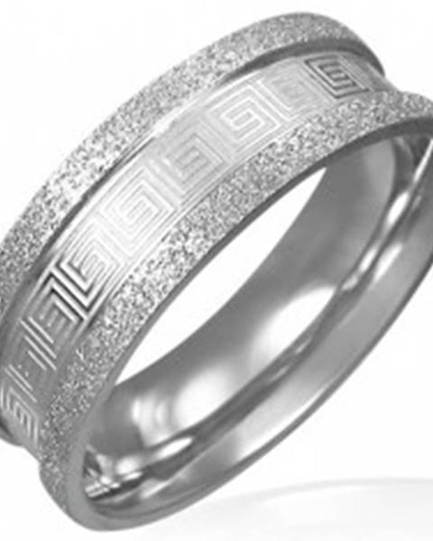 Pieskovaný oceľový prsteň - grécky kľúč - Veľkosť: 51 mm