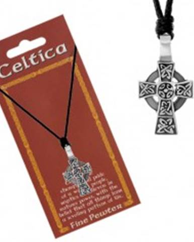 Náhrdelník s čiernou šnúrkou a patinovaným príveskom, keltský kríž