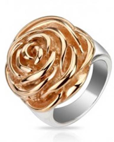 Oceľový prsteň - rozkvitnutý kvet ruže medenej farby - Veľkosť: 51 mm