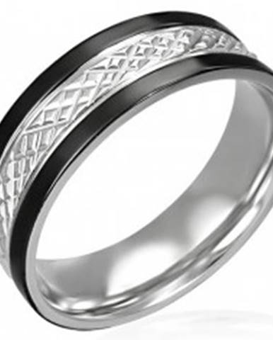 Oceľový prsteň s čiernymi pásmi po okrajoch - Veľkosť: 54 mm