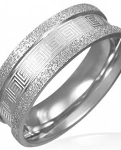 Pieskovaný oceľový prsteň - grécky kľúč - Veľkosť: 51 mm