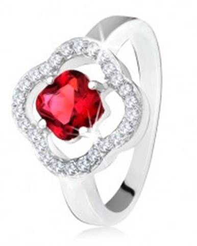 Strieborný prsteň 925, brúsený červený kameň, číre zirkóny, kvet - Veľkosť: 50 mm
