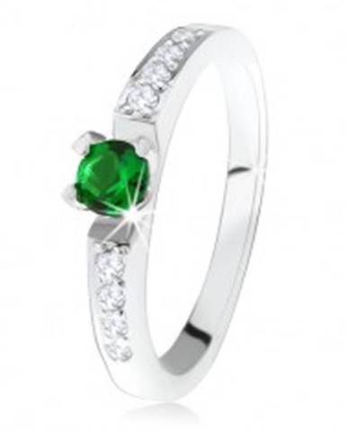 Strieborný zásnubný prsteň 925, okrúhly zelený kamienok, línie čírych zirkónov - Veľkosť: 49 mm