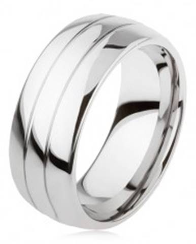 Tungstenový hladký prsteň, jemne vypuklý, lesklý povrch, dva zárezy - Veľkosť: 49 mm