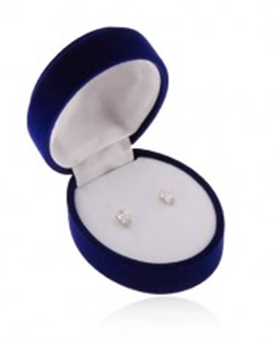 Zamatová oválna krabička na náušnice, prívesok alebo dva prstene, modrá farba