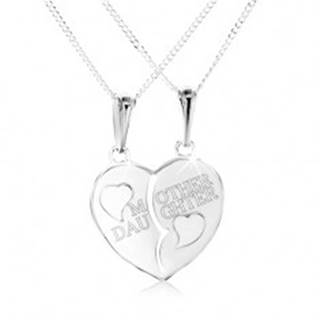 Strieborný náhrdelník 925, rozpolené srdce s nápisom "MOTHER DAUGHTER"