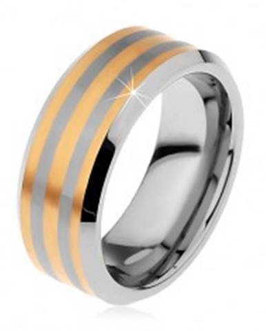 Dvojfarebný tungstenový prsteň s troma pásikmi zlatej farby, lesklo-matný, 8 mm - Veľkosť: 49 mm