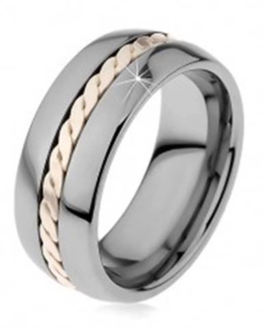 Lesklý prsteň z volfrámu s pleteným vzorom striebornej farby, 8 mm - Veľkosť: 49 mm