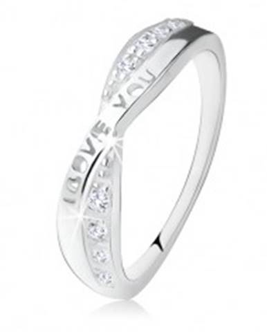 Strieborný prsteň 925, prekrížené ramená, zirkóny, nápis "I LOVE YOU" - Veľkosť: 49 mm
