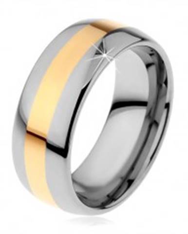 Volfrámový prsteň v dvojfarebnom prevedení - prúžok zlatej farby, 8 mm - Veľkosť: 49 mm